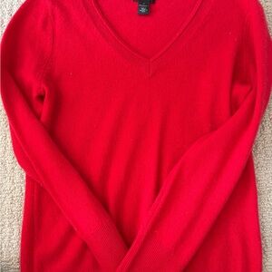 Women's V-Neck Red Sweater- cashmere M